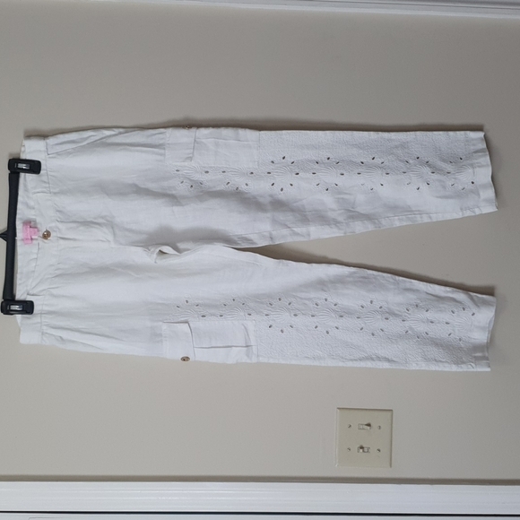 Lilly Pulitzer Ziva Cargo Embroidered Linen Pants - Picture 3 of 11